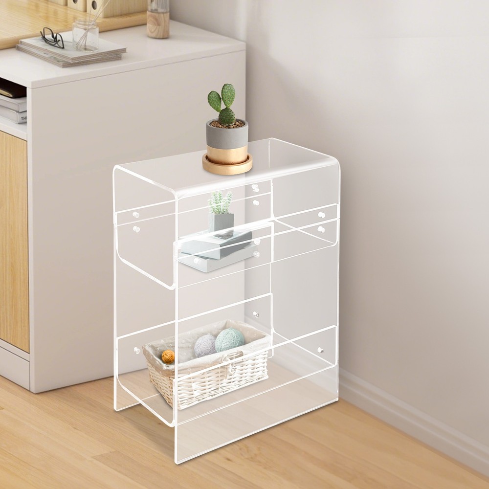 Side Table, Narrow End Table for Small Spaces, 3-tier Clear Acrylic Side Table