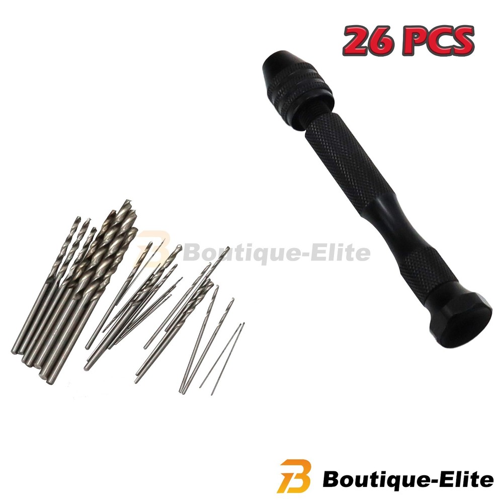 26PCS/Set Hobby Precision Pin Vise Mini Micro Hand Twist Drill Bits Rotary Tool
