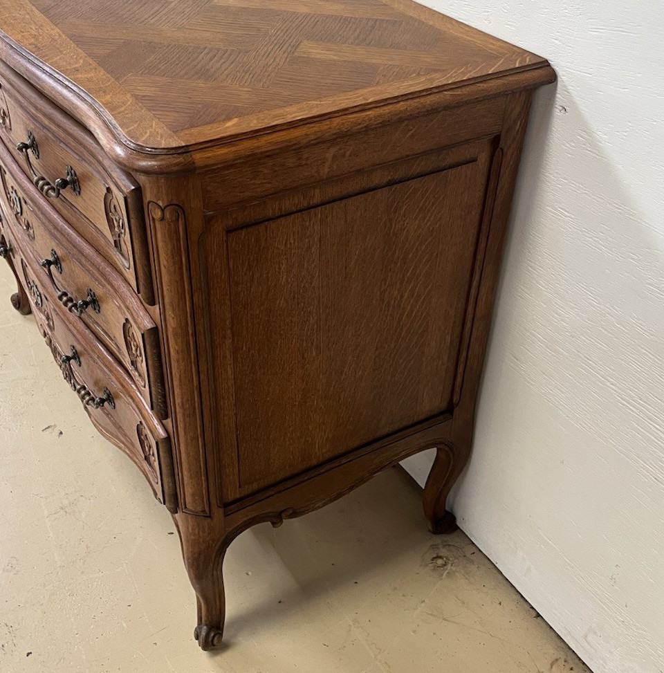 Antique French Provincial Louis XV Oak Three Drawer Chest Bedside Table