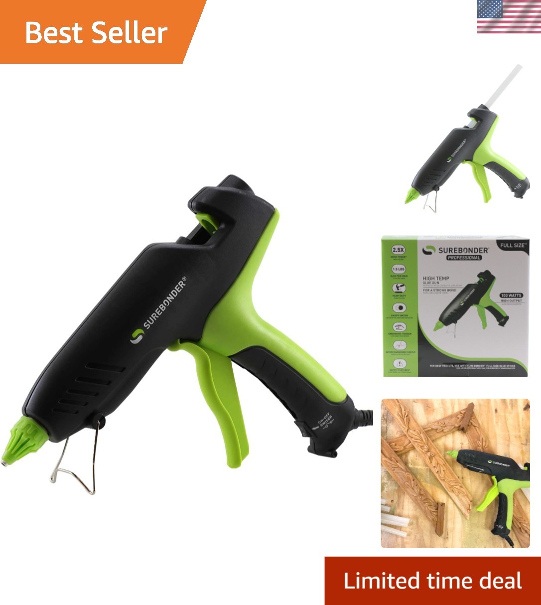 Heavy Duty Hot Glue Gun Professional High Temp 100W for Crafts DIY Repairs