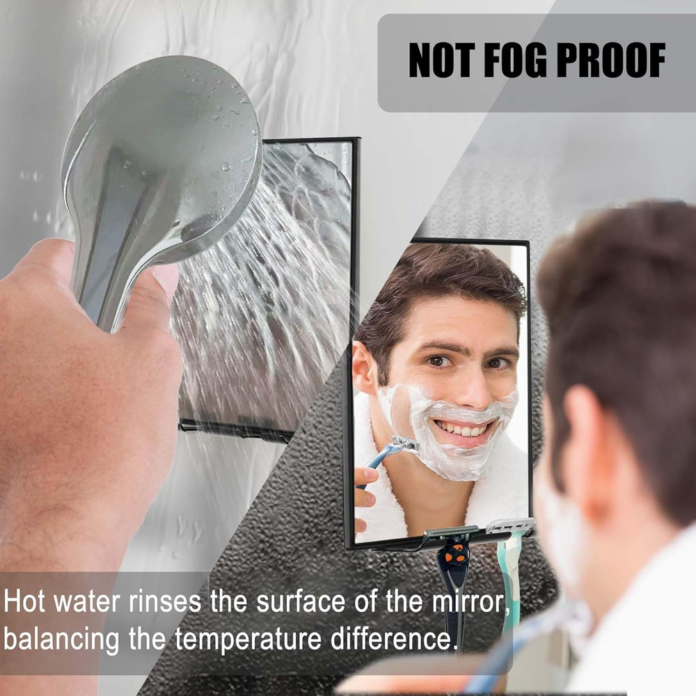 Shower Mirror for Shaving with 2 Replaceable Adhesive - Two Razor Holder, 360°Ro