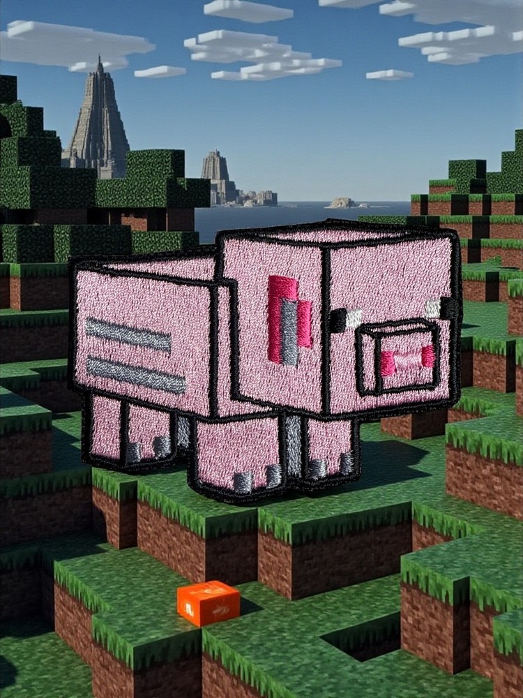 Minecraft Pig Embroidery Patch 2.18" X 3.00"