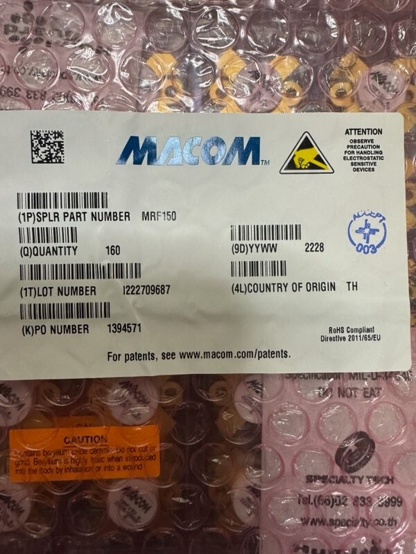 MRF150 Transistor RF Power FET 150W, to 150MHz, 50V 4-Pin Case 211-11 MACOM mfg