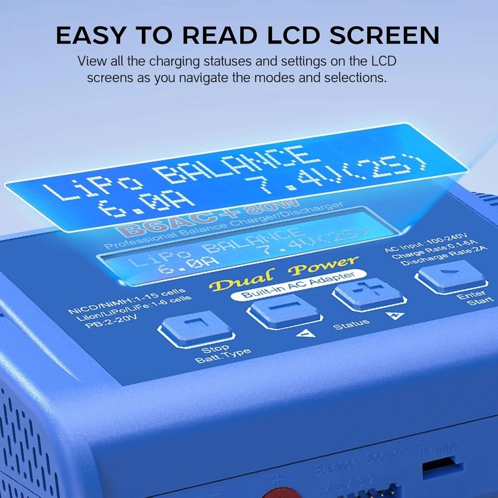 6A Digital RC Battery Charger with Fire-Proof Design & Multi-Mode Functionality