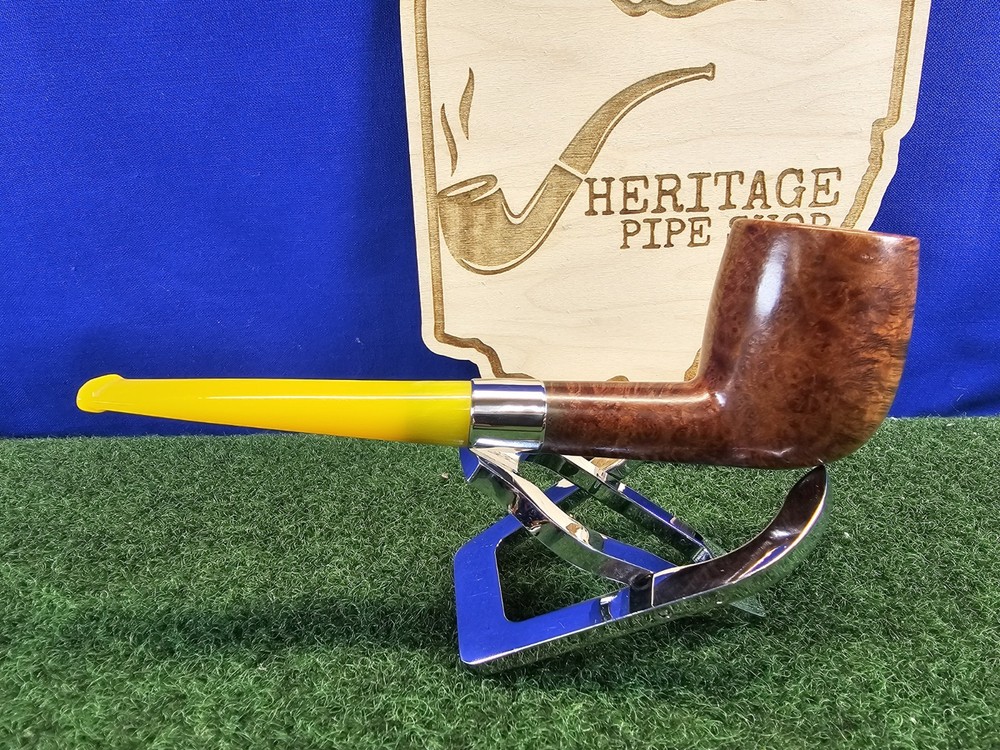 AGE Straight Smooth Billiard Banded Restored Briar Pipe, Replacement Stem, Case