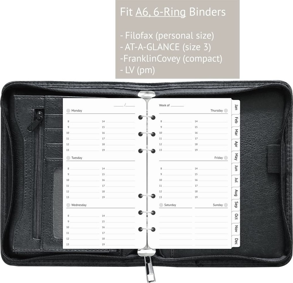 A6 Planner Refills Undated, 2-Page Per Week with Hourly Schedule, Monthly Tab...