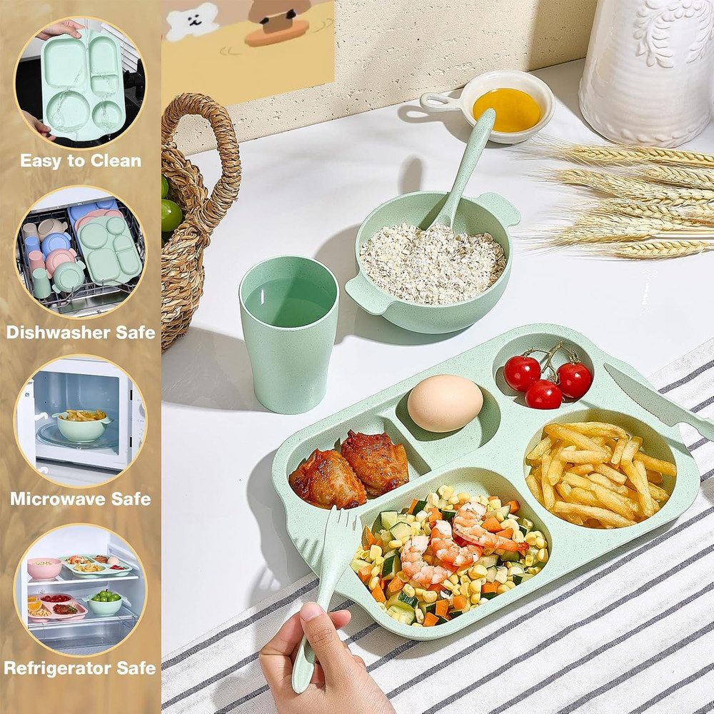 24 Pcs Wheat Straw Dinnerware Cutlery Set, Unbreakable Tableware Set, Including
