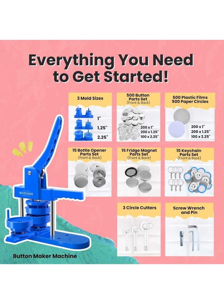 Nice2have Button Maker Machine – Multiple Size Molds– Pin Maker Machine Kit...