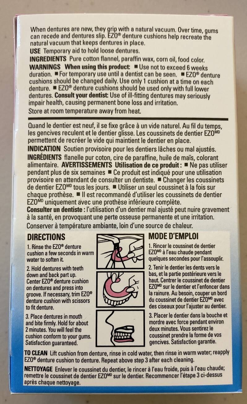 Ezo Denture Cushions one box of 15 Lower Heavy New (last Chance To Buy!)