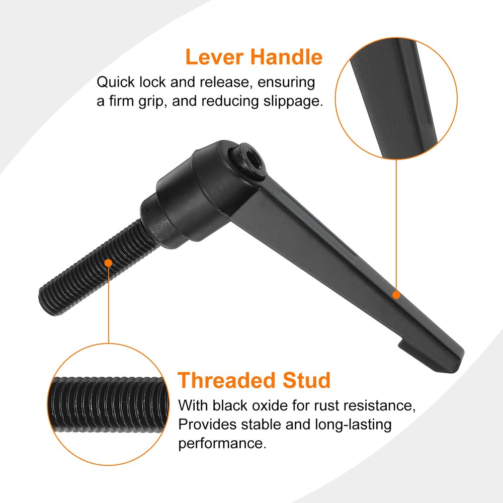 Clamping Lever Handles, M12 x 50mm Male Thread Knobs Handle, Black
