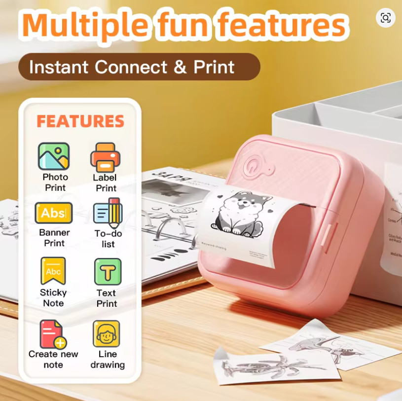 Smart Mini Bluetooth Printer Inkless Label Sticker Maker Portable
