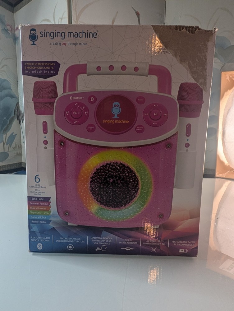 Singing Machine SML294P Bluetooth Karaoke System - 2 Wireless Mics - LED Lights