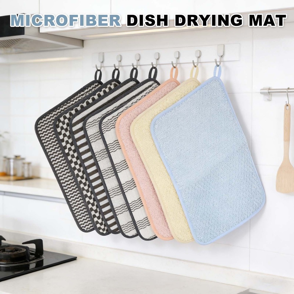 Microfiber Dish Drying Mat,16 x 12 Inch Thick Wave Pattern, White