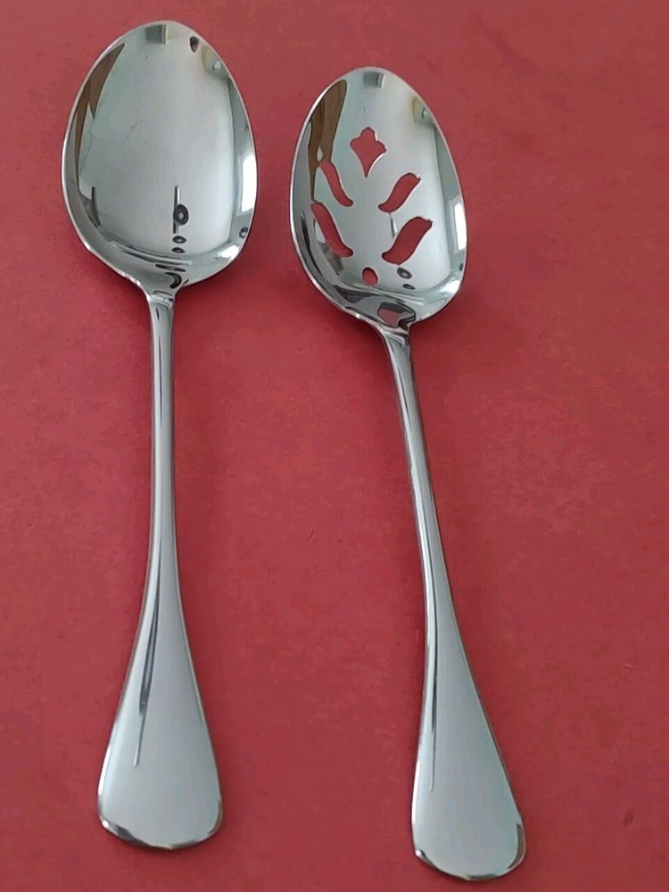 2 Stainless by Oneida  CABANA Serving Spoons -Tablespoons Pierced & Solid