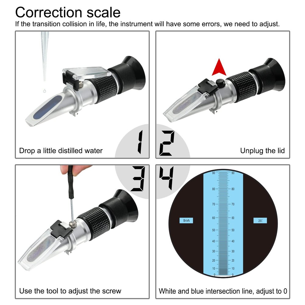 Brix Refractometer 0-90 for Sugar Content Measurement with ATC and Case