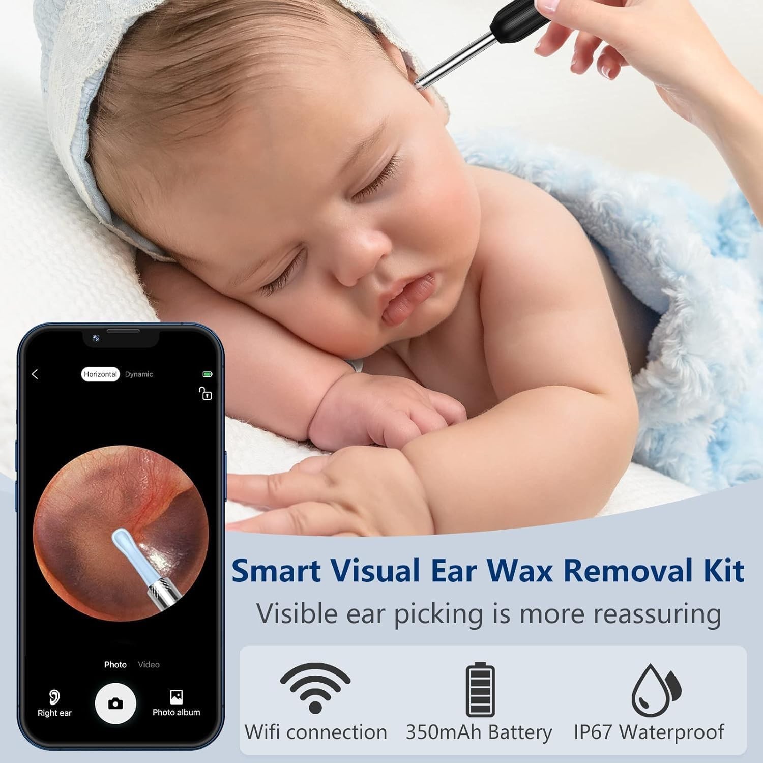 Wireless Ear Wax Remover Set with 8 Ear Set, Ear Cleaner Removal Kit with Camera
