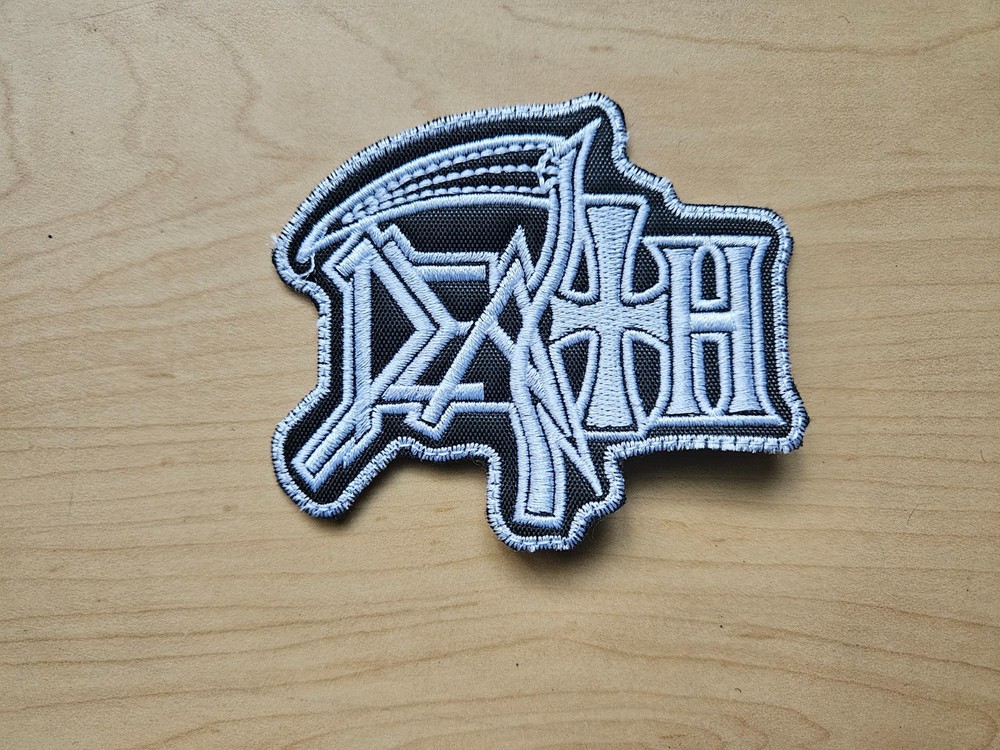 DEATH, SEW ON WHITE, WHITE BORDER EMBROIDERED PATCH