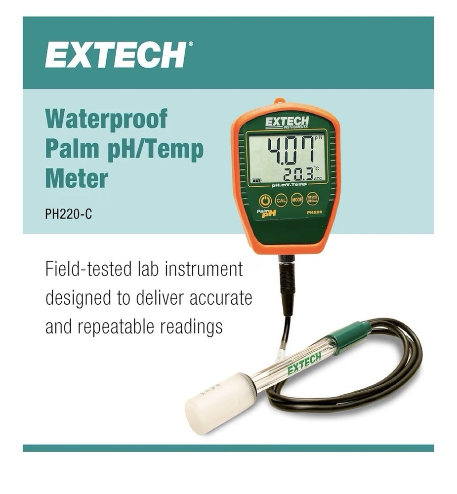 Extech PH220-C Waterproof Palm pH Meter with Cabled Electrode