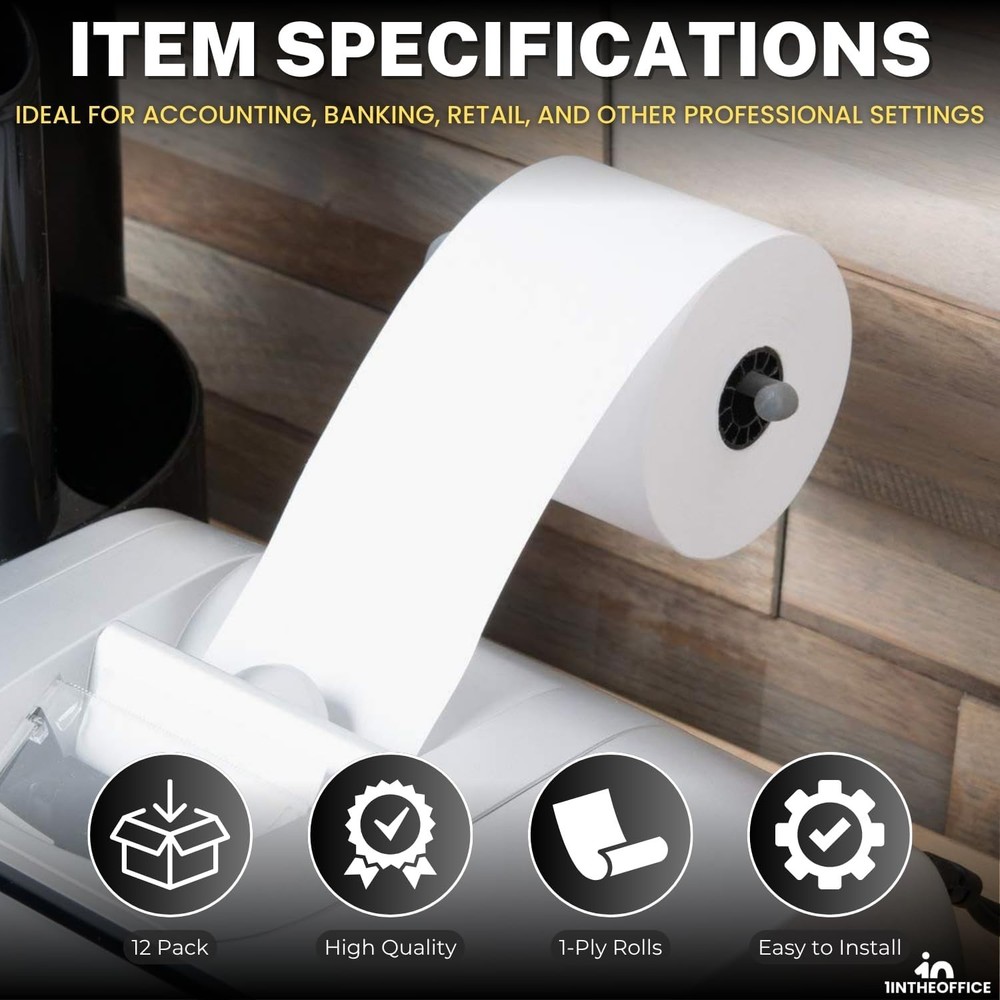 Adding Machine Rolls 2 1/4" x 130' - 12 Uncoated Rolls, Bright White