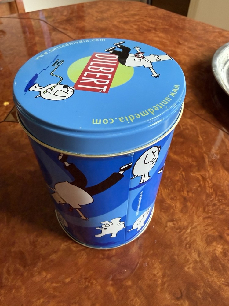 Vintage Dilbert Tin Can With Plush Dogbert - NEW !!