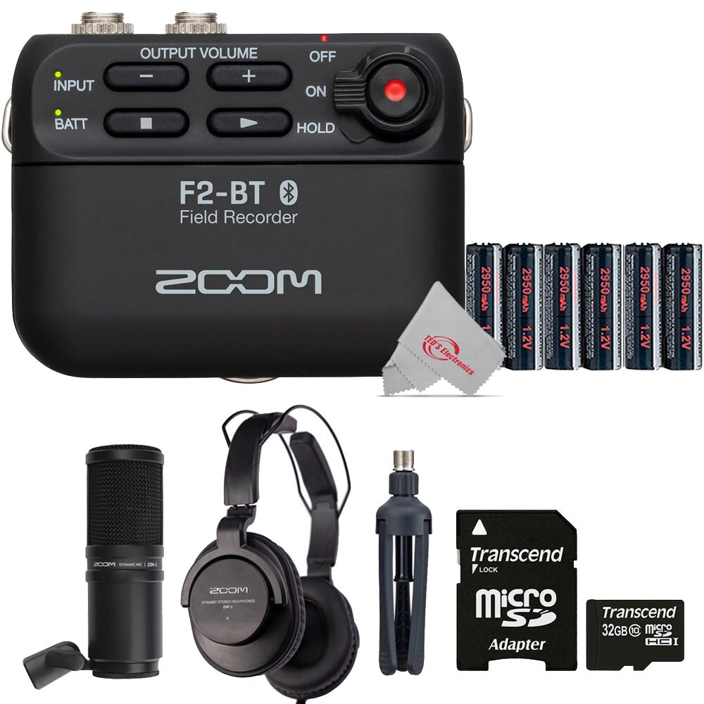 Zoom F2-BT Ultra Compact Bluetooth Field Recorder + Microphone Accessory Bundle