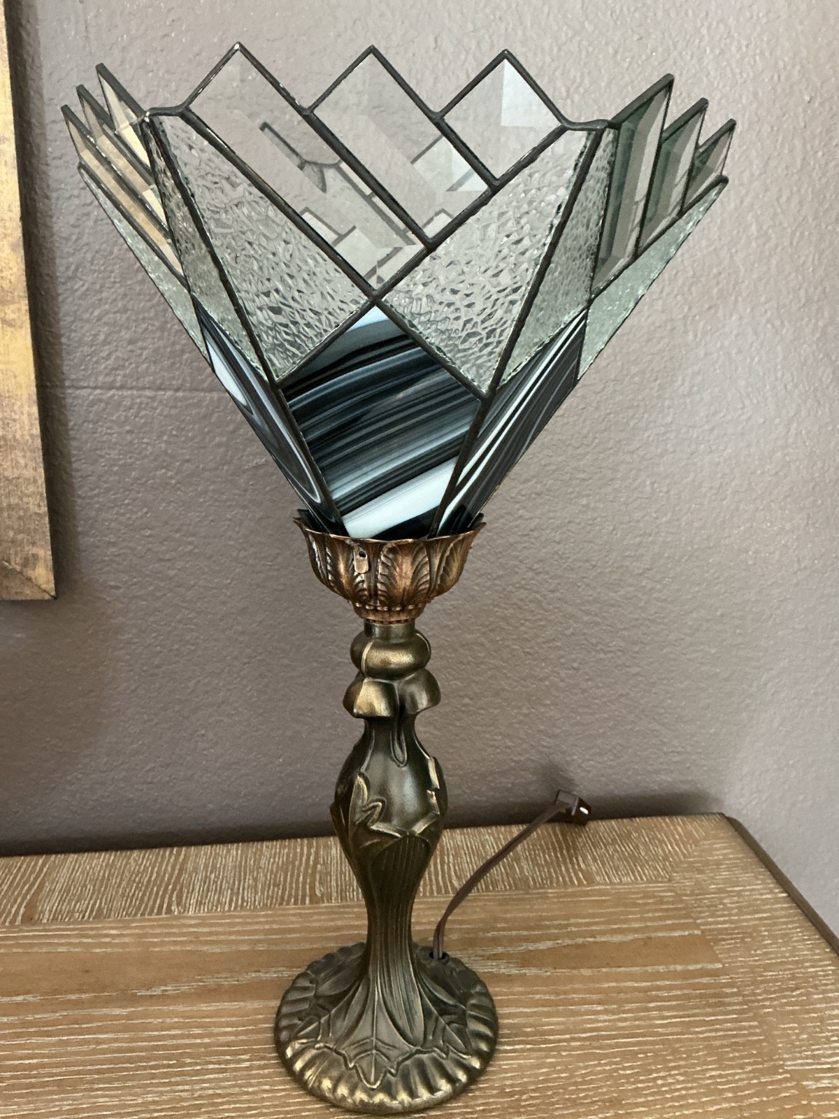 Tiffany Style Torchiere Multicolor Abstract Stained Glass Table Lamp