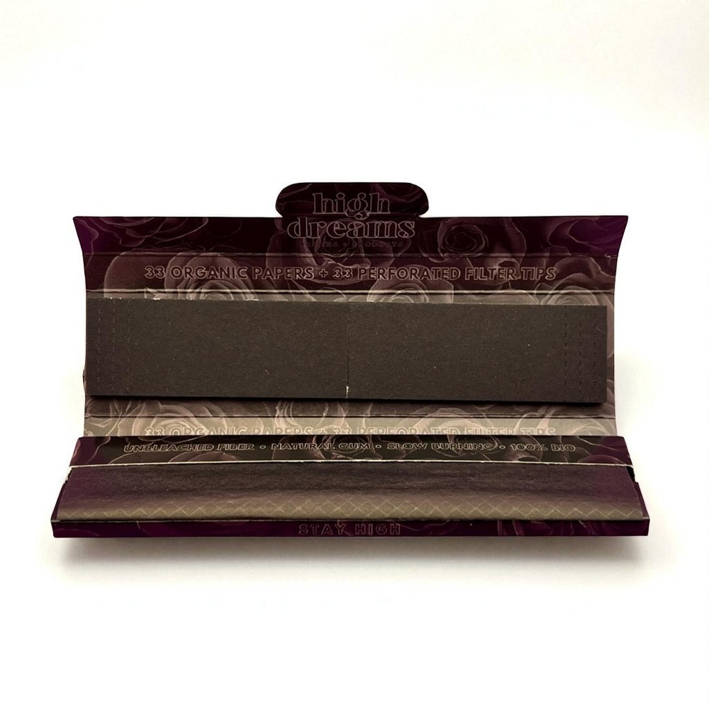 HIGH DREAMS Real Black Rolling Papers King Size (32-Pack) (33 Sheets & Tips)
