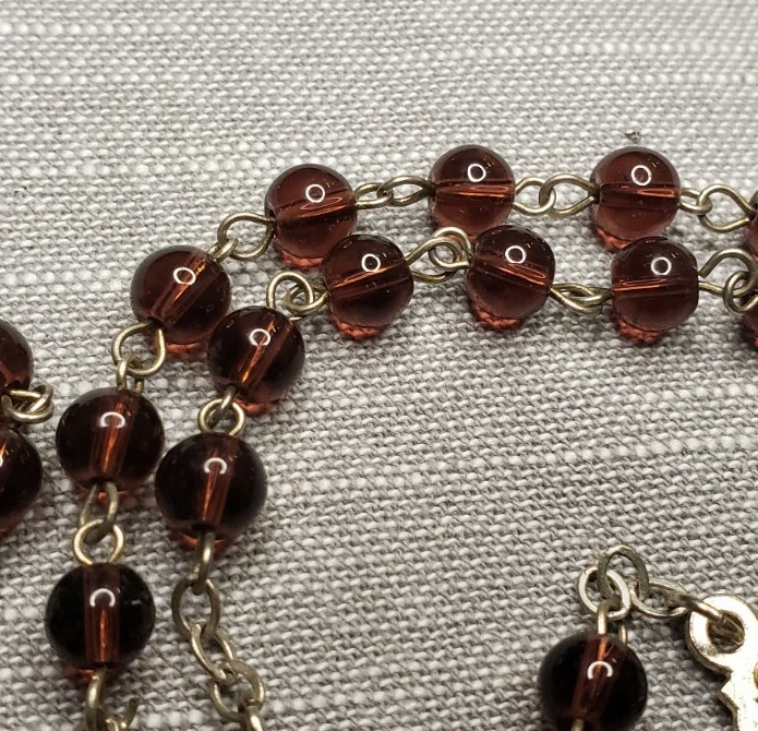Vintage Rosary Burgundy Glass Beads Christian H83