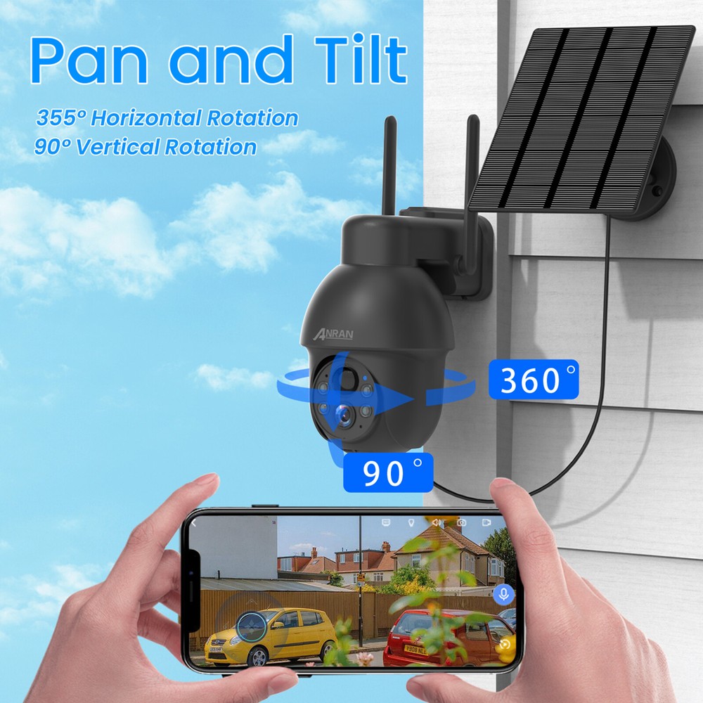 ANRAN 5MP Wifi Solar Security Camera Rechargeable Wireless Audio 360° PTZ 2Pack