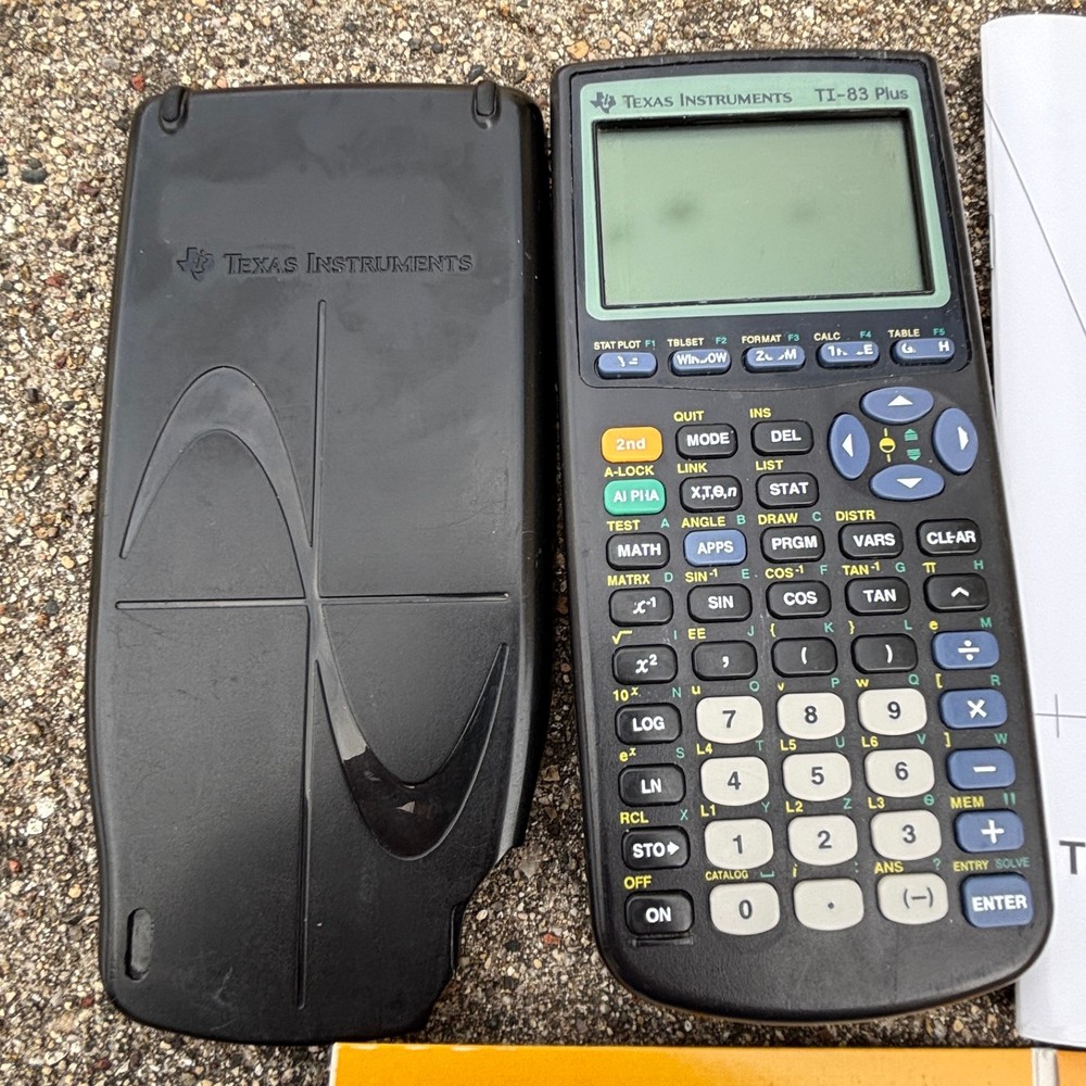 TI-83 Plus Graphing Calculator Texas Instruments Works Cover & Manual & Software
