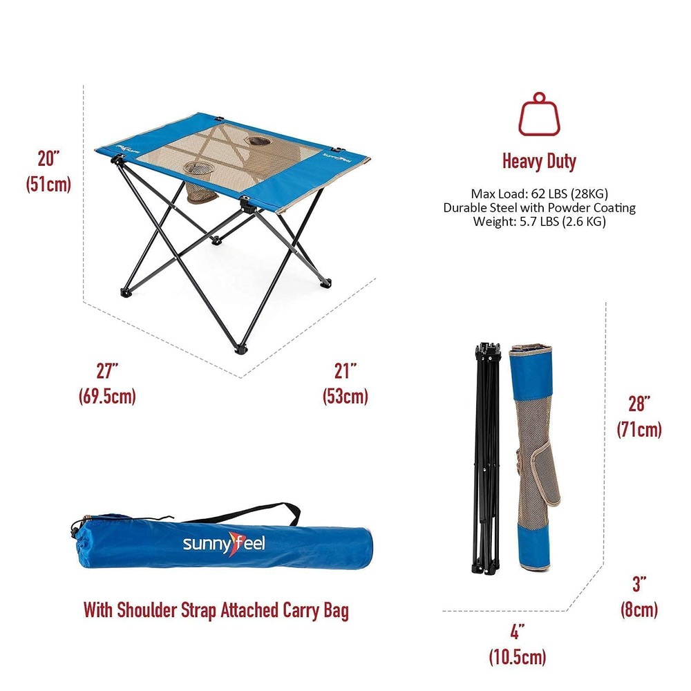 Outdoor Folding Table | Lightweight Mesh Compact Camping Table, Roll Up Top 2...