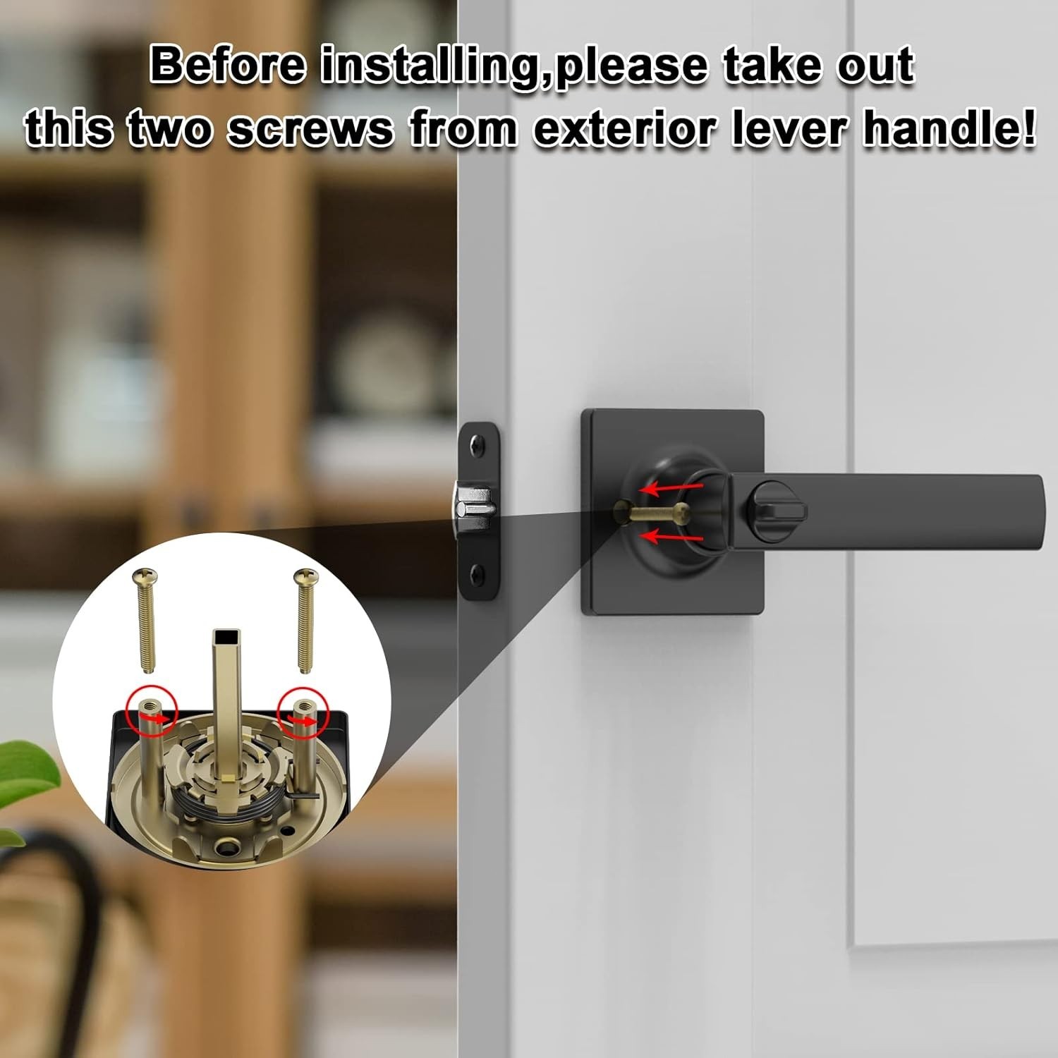 Entrance Door Handle Entry Lever Reversible for Right & Left Side,Black,2Pcak