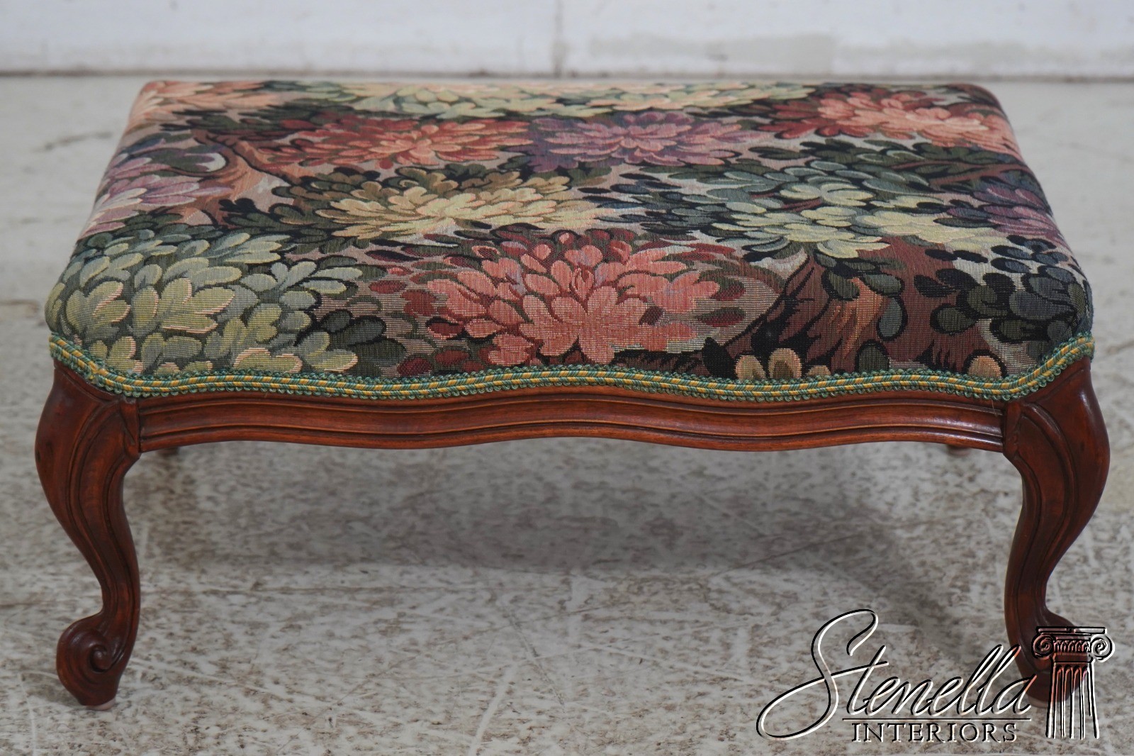 70447: Vintage Country French Mahogany Upholstered Footstool