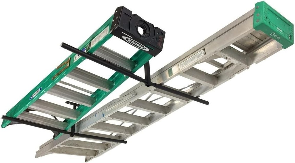 Adjustable Overhead Ladder Rack Ceiling Mount Garage Storage Shelf Holds 150 lbs