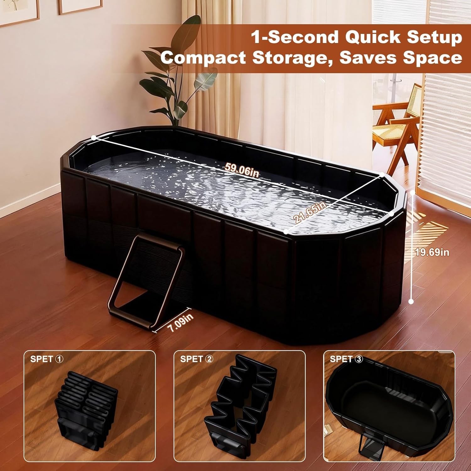Portable Bathtub for Adult 59" Large Collapsible Cold Plunge Bathtub Foldable...