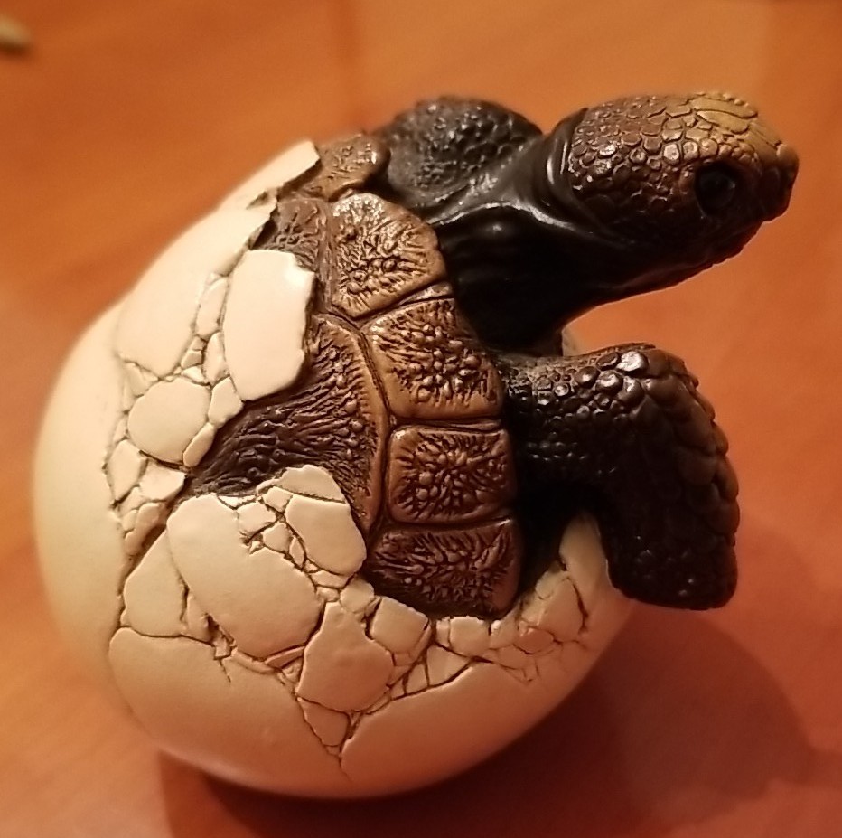 1987 Windstone Editions Ceramic Baby Galapagos Tortoise Hatching Egg Eggcellent!