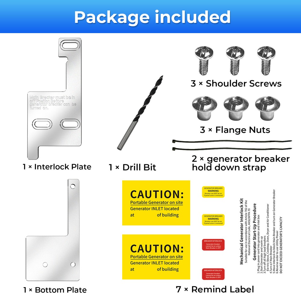 Generator Interlock Kit For GE /Siemens /Murray/ ITE 150 & 200 Amp Panel