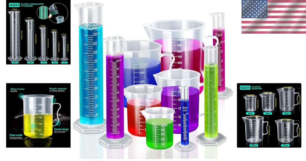 Durable Plastic Graduated Cylinder & Beaker Set - Stable & Accurate Measurements