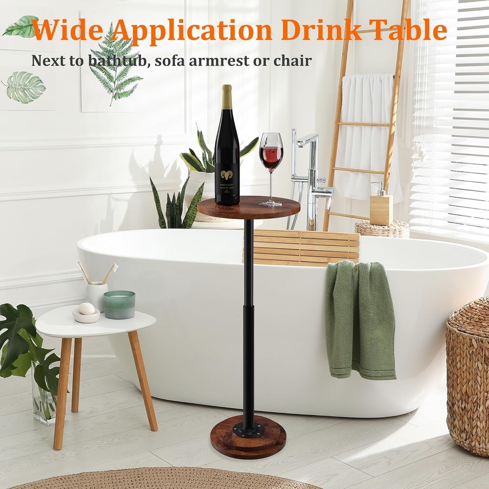 Drink Table, Small Side Table with Adjustable Height & Heavy 1 Rustic Brown