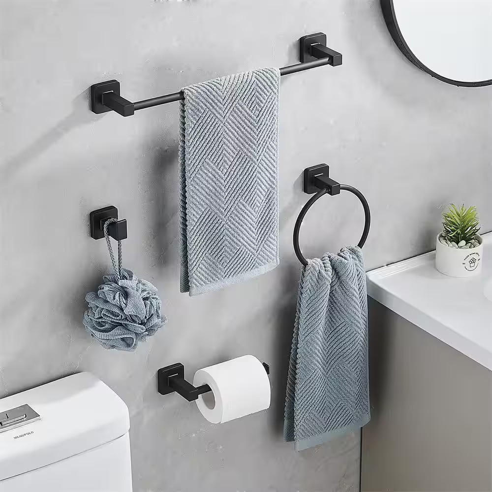 4-Piece Bath Hardware Set with Mounting Hardware in Matte Black