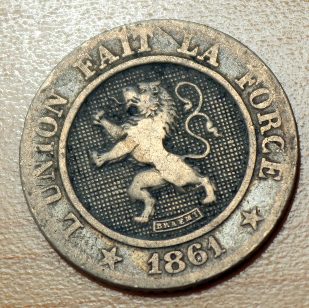 1861 Belgium 10 Centimes Leopold I Lamination Error