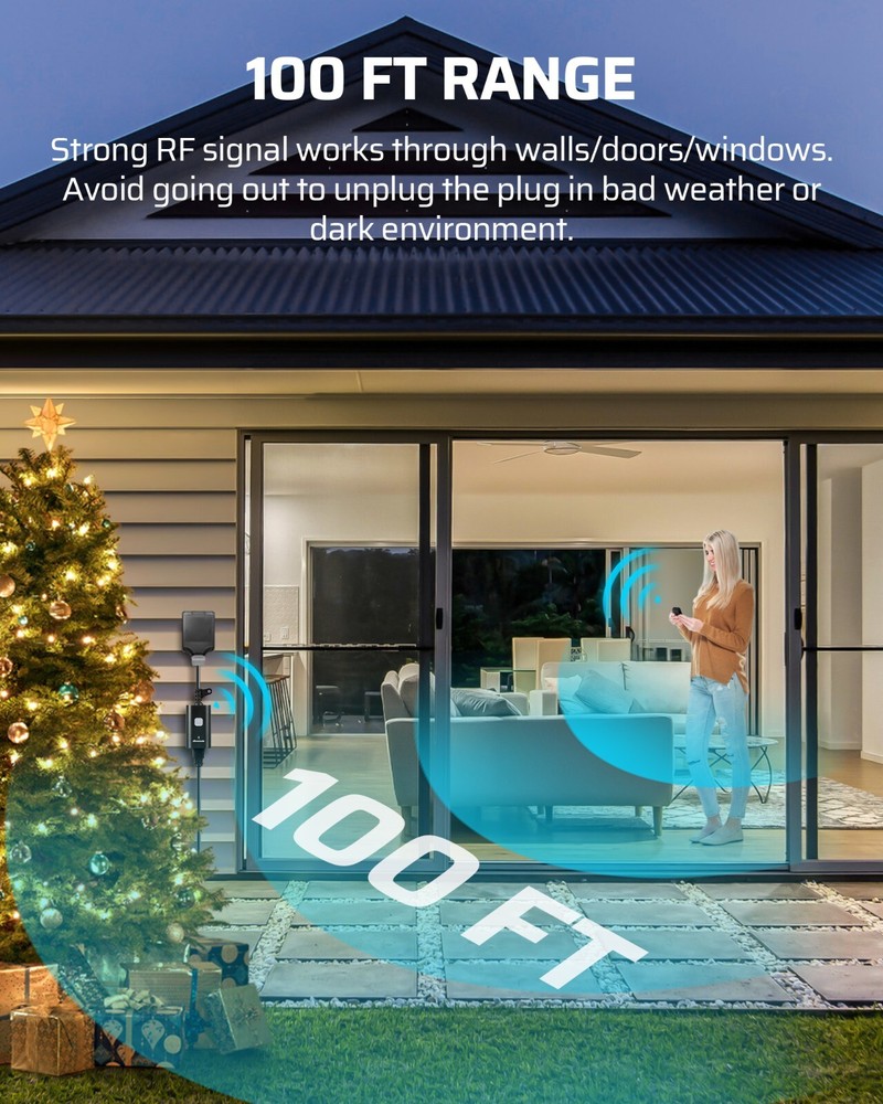 DEWENWILS Outdoor Remote Control Outlet, 1 Remote Control+3 Outlets, FCC Listed