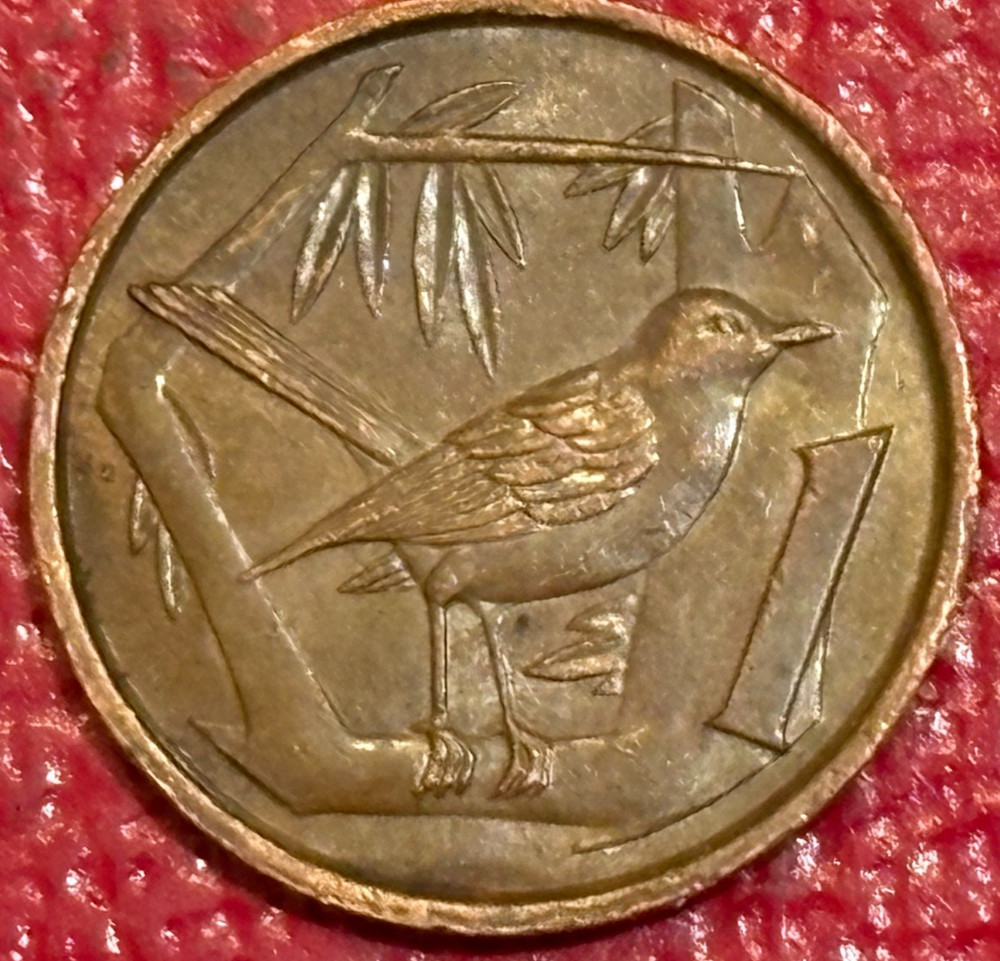 AU 1977 CAYMAN ISLANDS THRUSH BIRD ONE CENT-JUN108