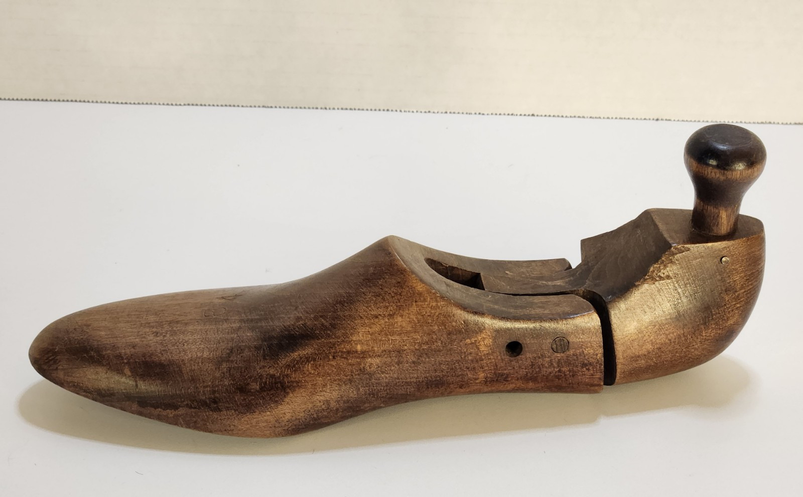 VTG Wood Shoe Cobbler Form Mold Primitive Antique Folk Art Decor Hinged Knob 11"