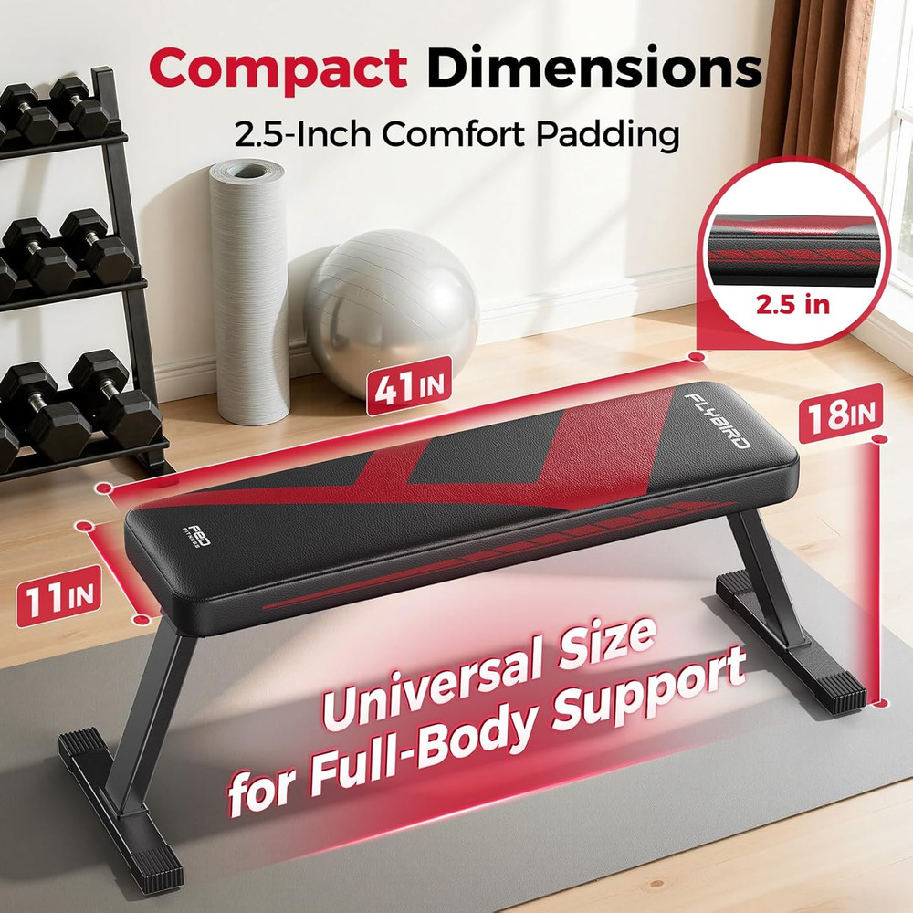 Foldable Flat Weight Bench for Home Gym, Sturdy Strength Training Workout Bench,
