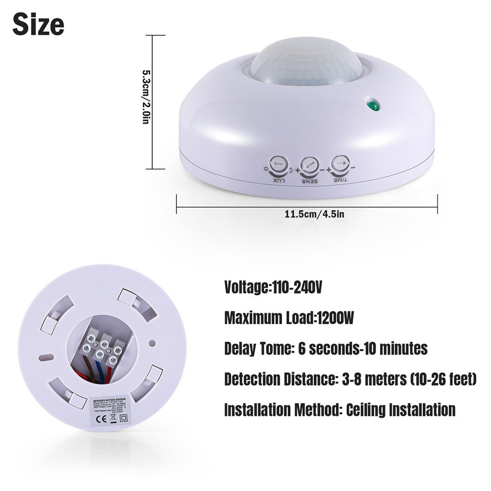 Surface Mount PIR Ceiling Occupancy Motion Sensor Detector Light Switch 360°