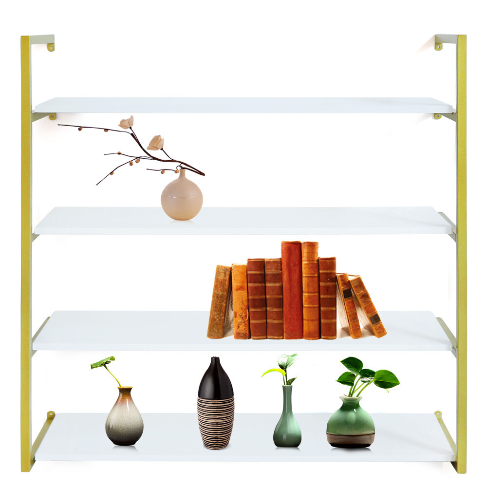 Wood Floating Shelf Bracket Wall-Mounted Storage Display Rack Unit Gold