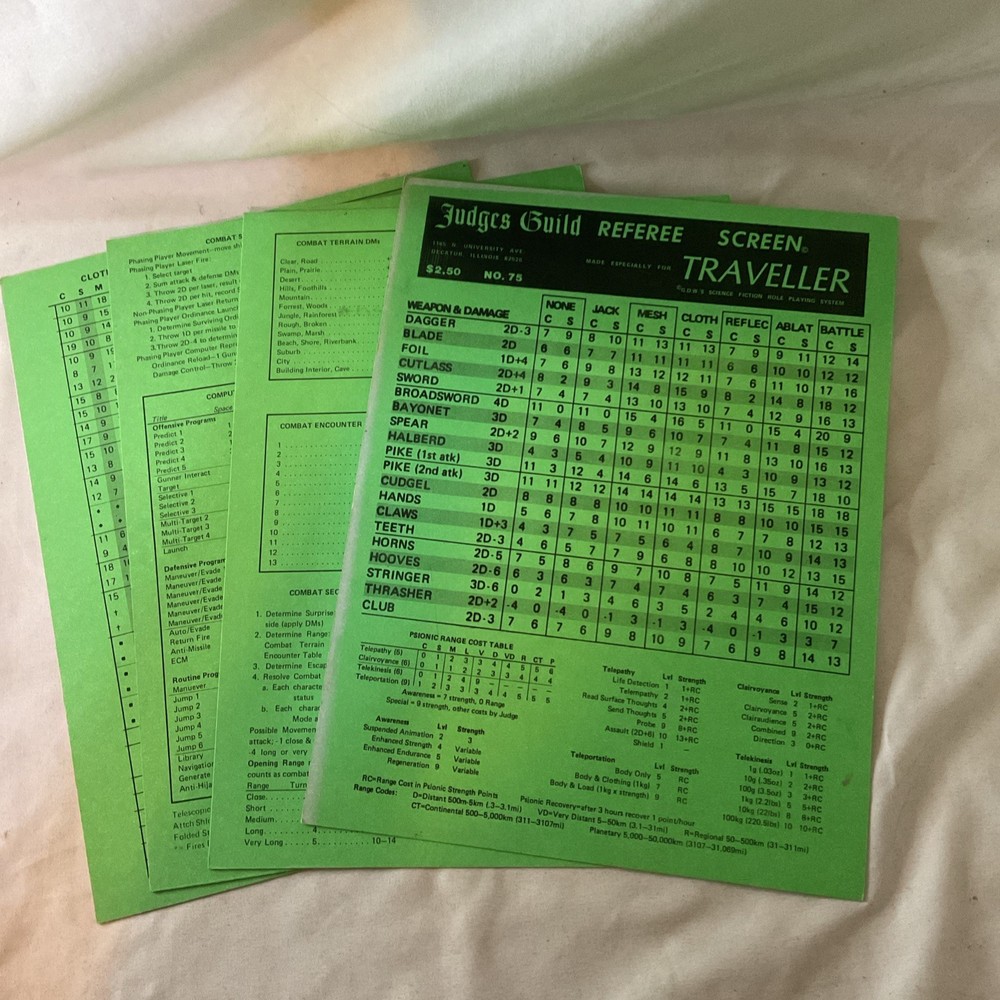 Judges Guild Referee Screen Set  Traveller #75 Sci Fi RPG