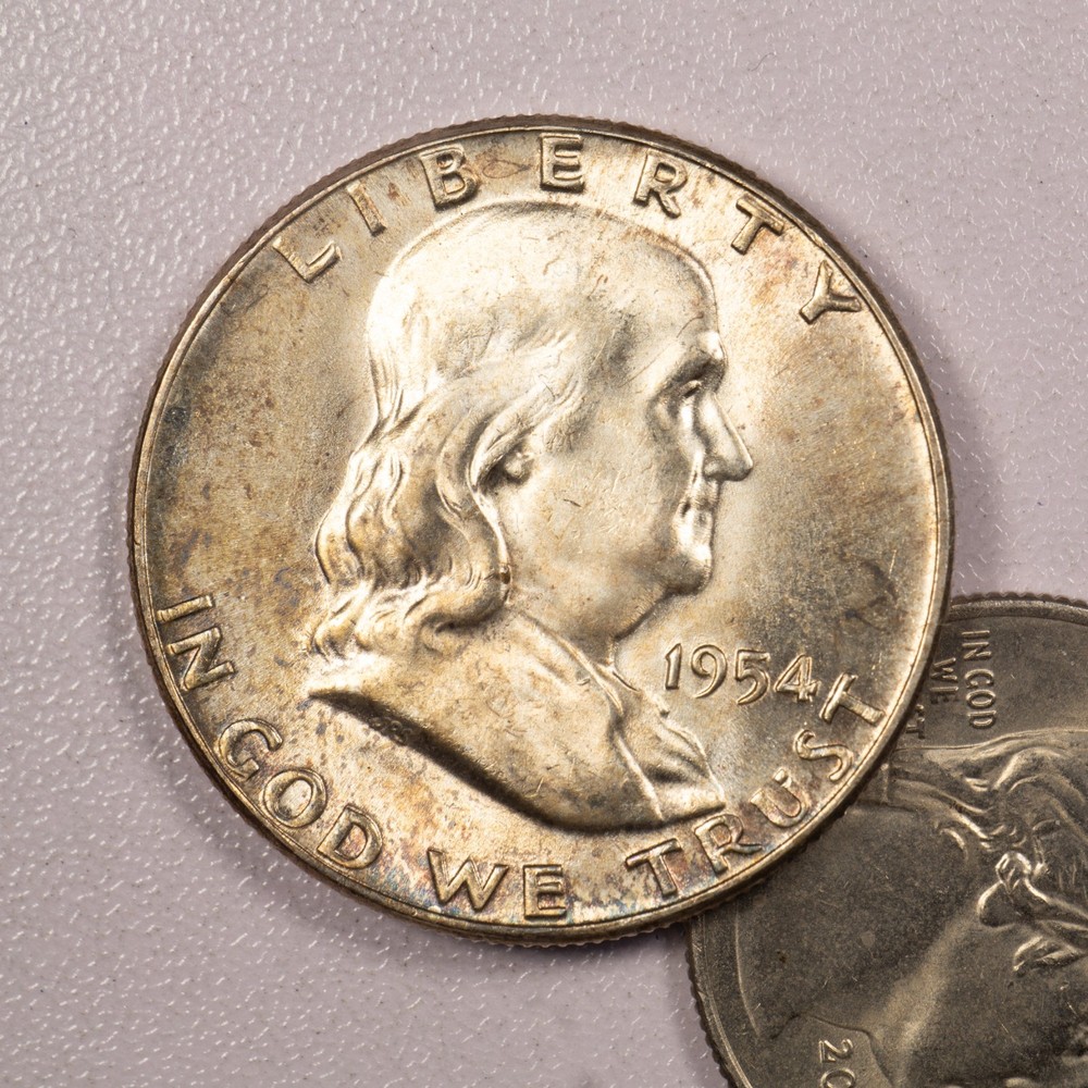 1954 Franklin Half Dollar - Toned - AU!