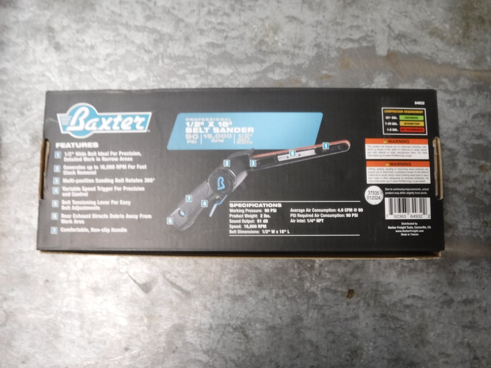 *NEW* BAXTER 1/2 in. x 18 in. Professional Belt Air Sander, 64932